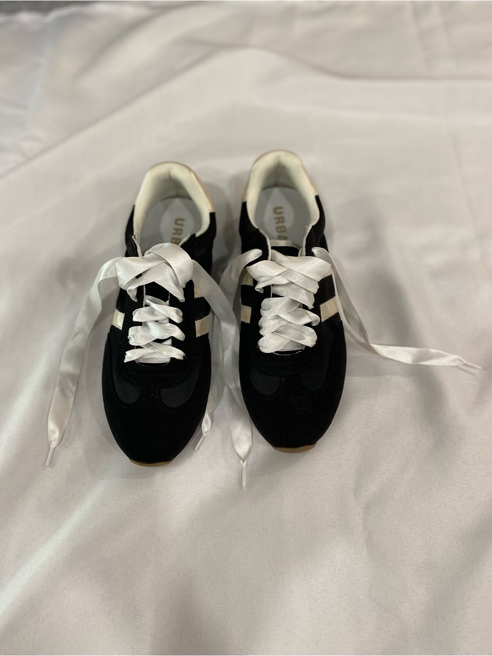 J/Slides Urban Sport Black Suede Retro Sneakers with White Ribbon Laces